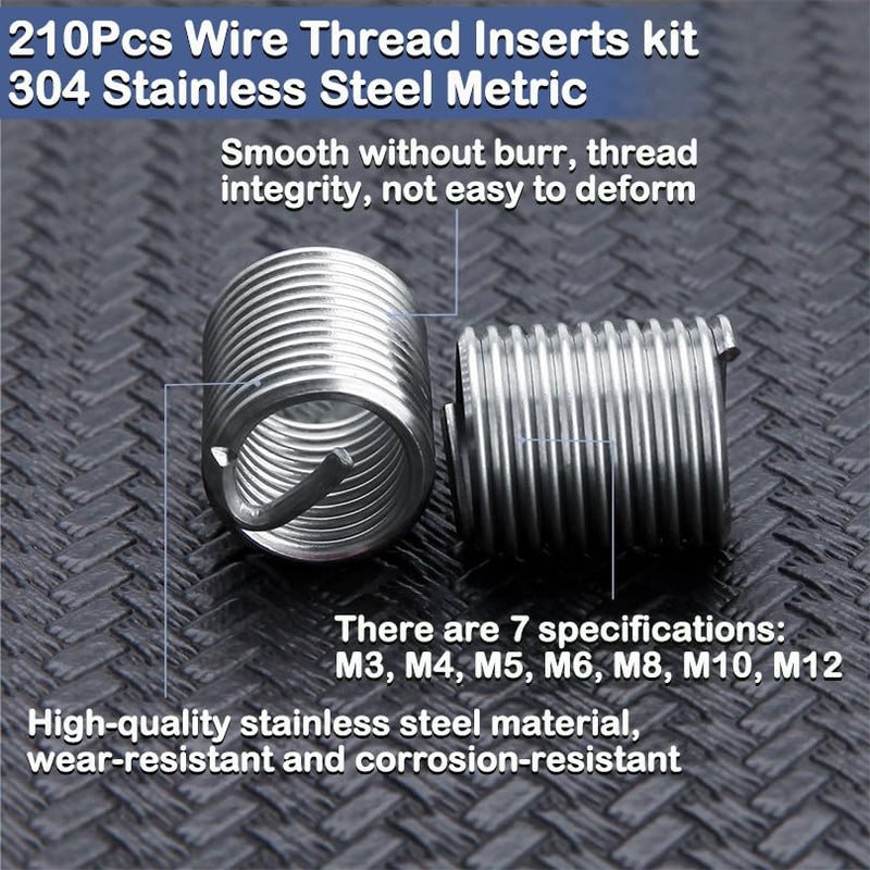 LEONTOOL 210pcs Wire Thread Inserts Steel Sheath Helical Type Coiled Wire Screw Repair Sleeve Assortment Kit Screws Sleeve Helicoil Type Thread Repair Kit Coiled Spiral Screw Kit with Plastic Box - Image 2